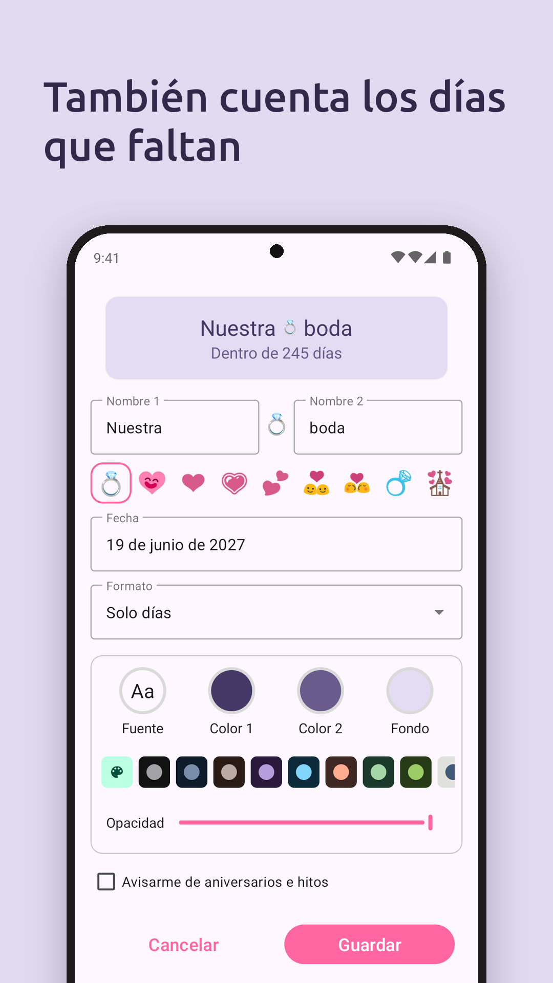 También cuenta los días que faltan